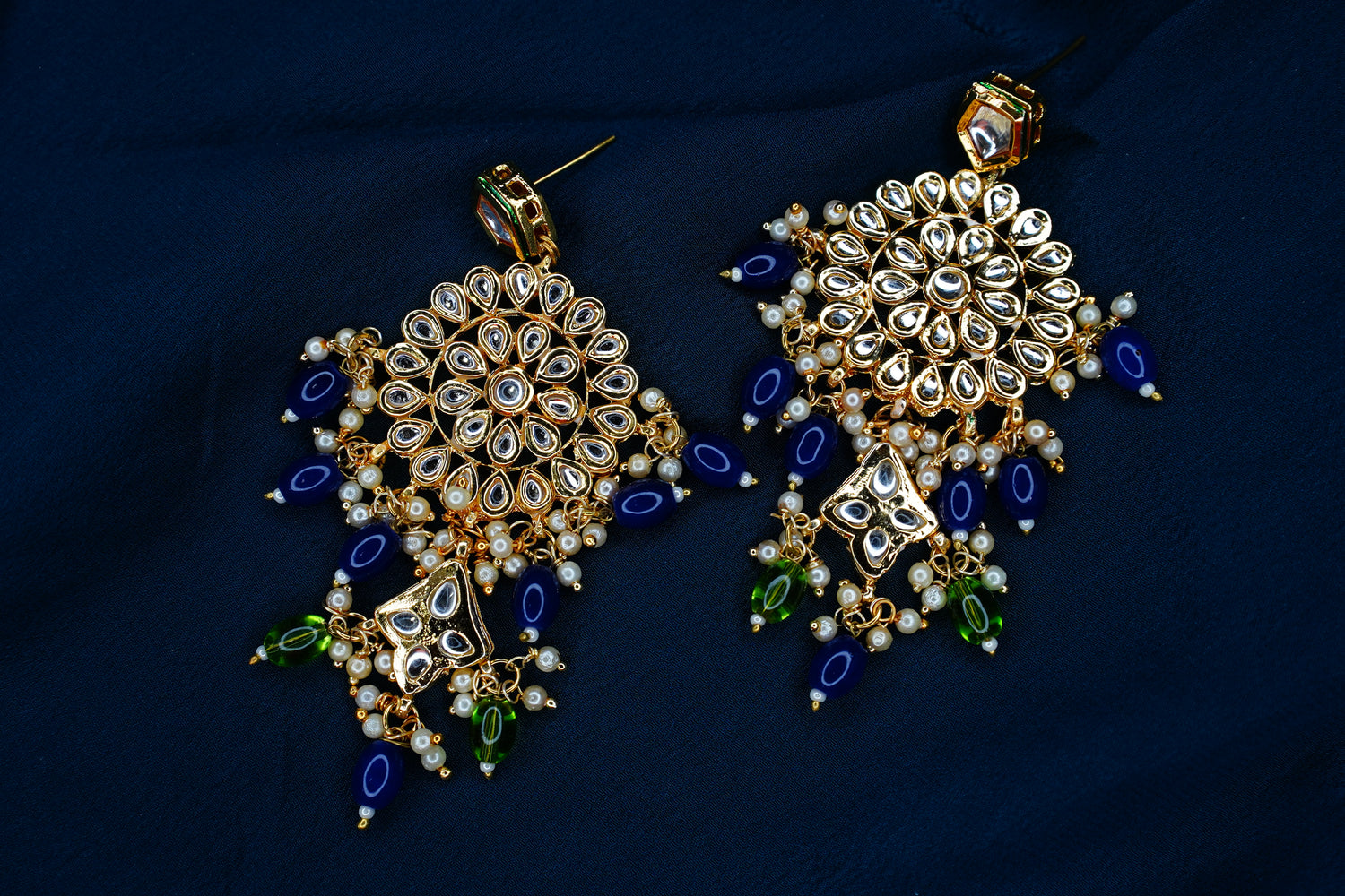 Noor-e-Neel Kundan Statement Earrings