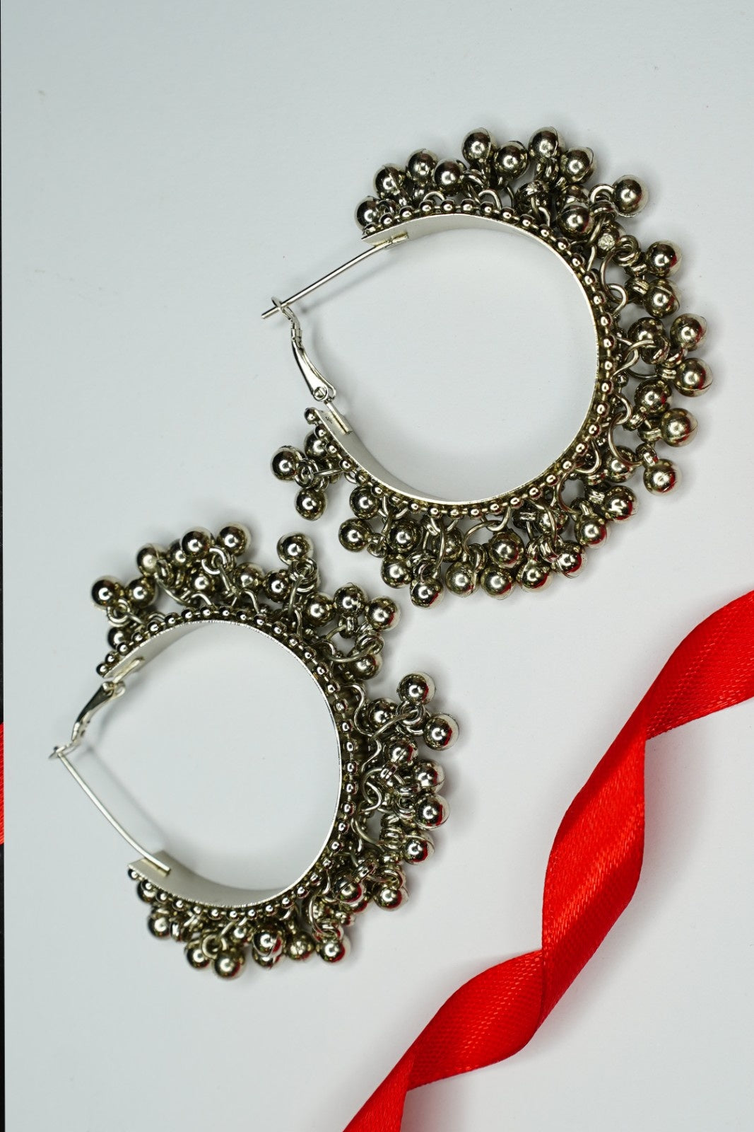Silver-Toned Contemporary Hoop Earrings