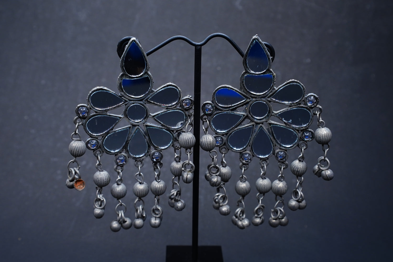 Midnight Bloom Blue Glass Statement Earrings