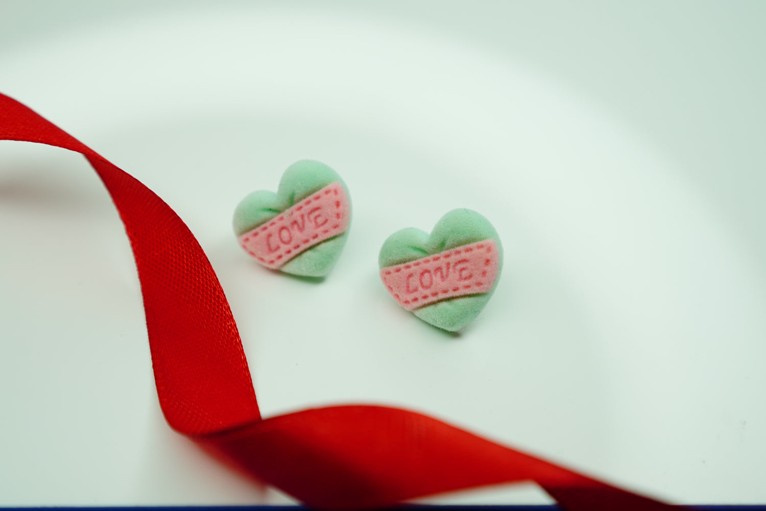 Mint Love Heart Stud Earrings