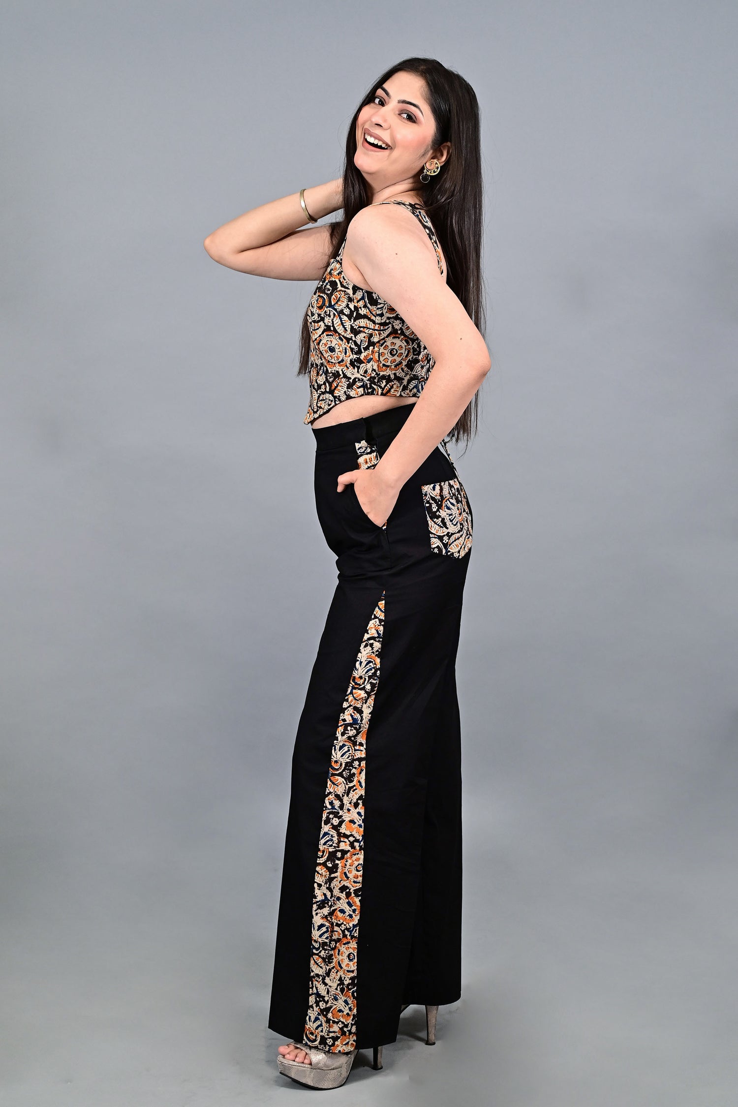 Ajrak Printed Corset  with panneled straight pants