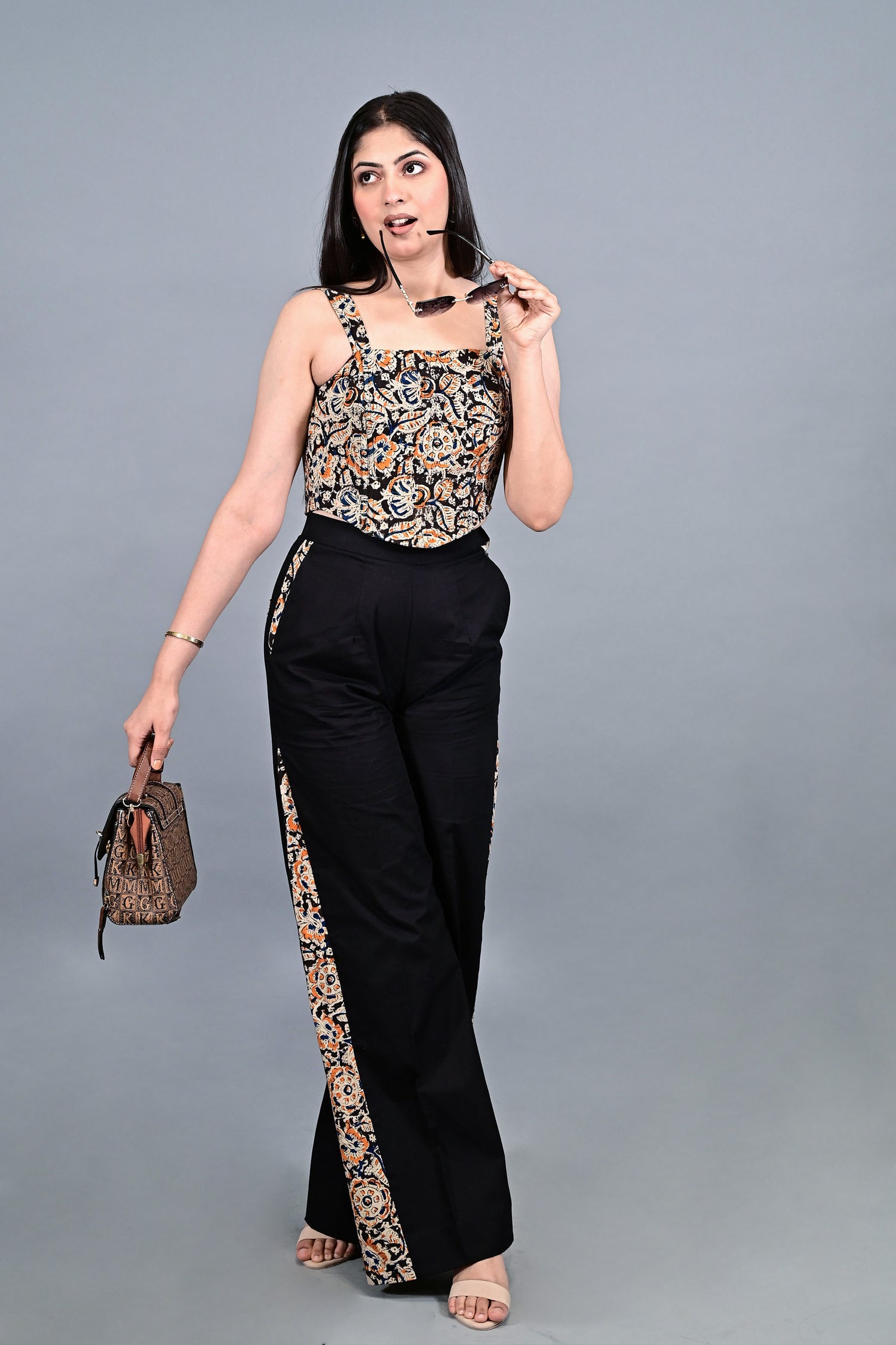 Ajrak Printed Corset  with panneled straight pants