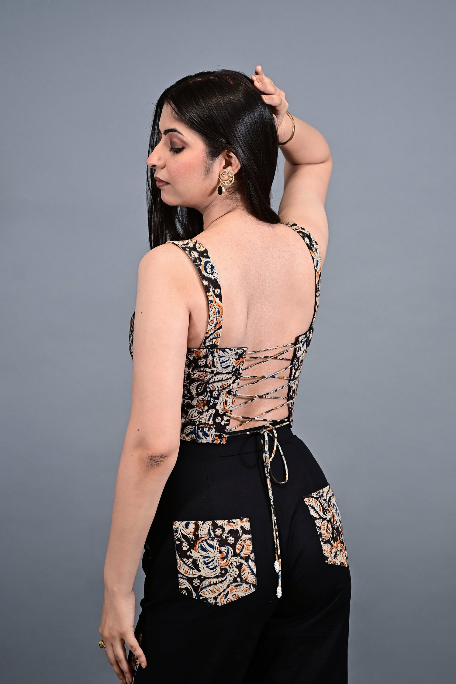 Ajrak Printed Corset  with panneled straight pants
