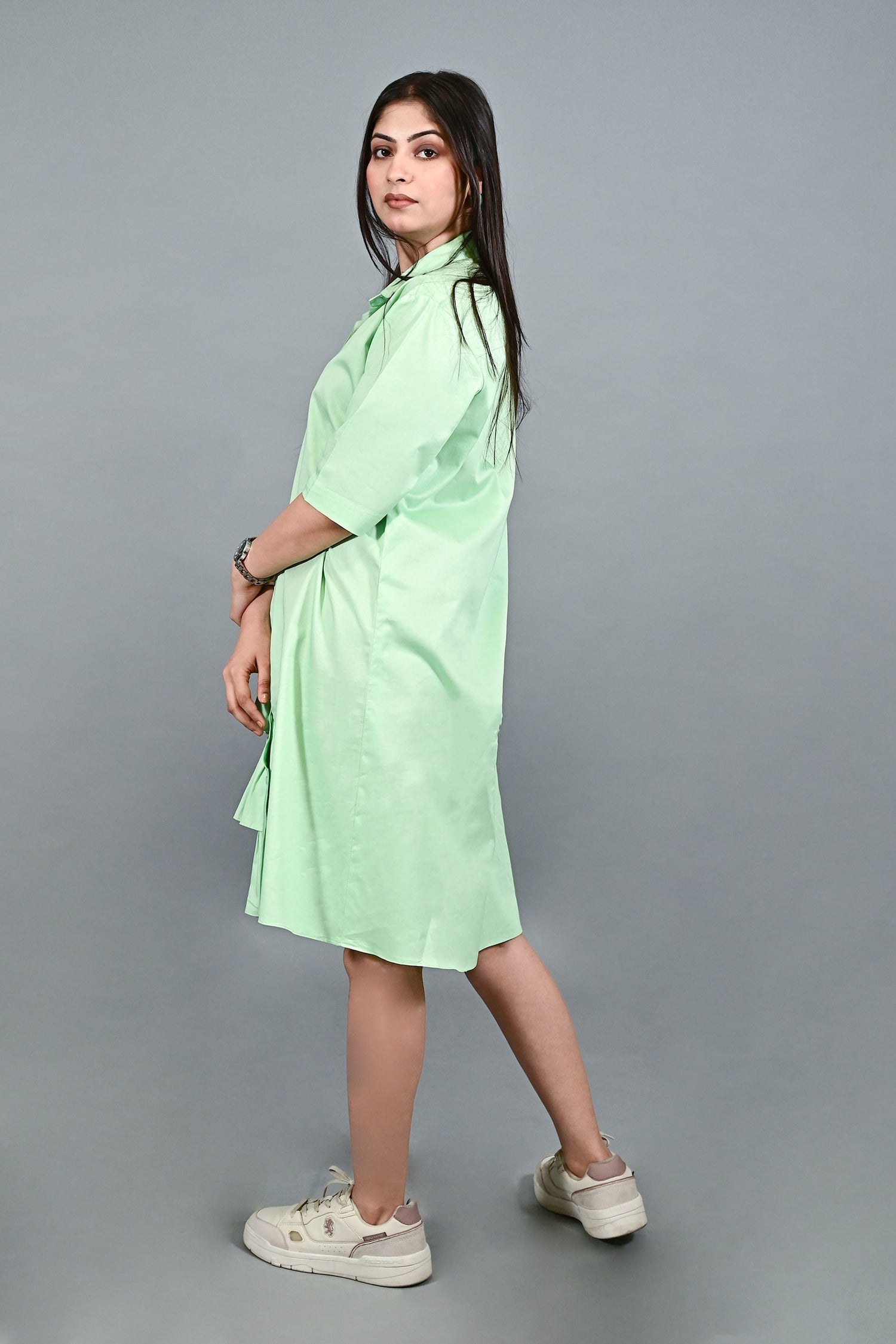 Mint Ruffle Pop Shirt Dress