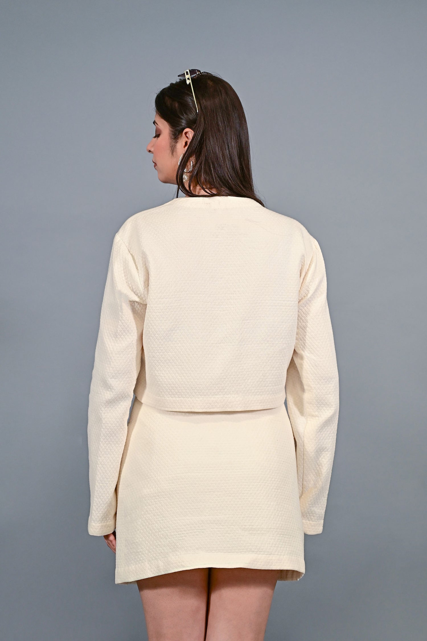 Ivory Cropped Jacket with Wrap-style  Mini Skirt