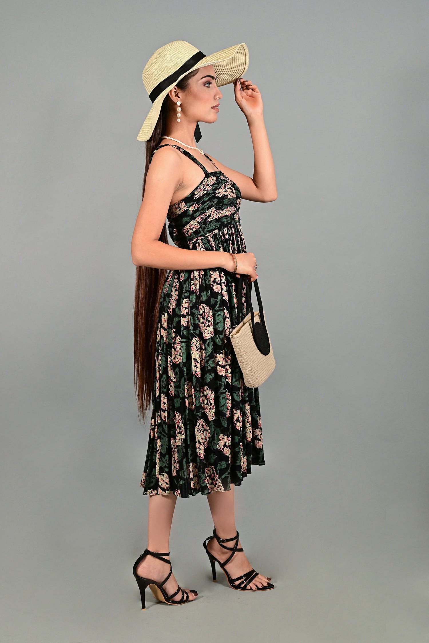 The Noir Flora Strappy Midi Dress