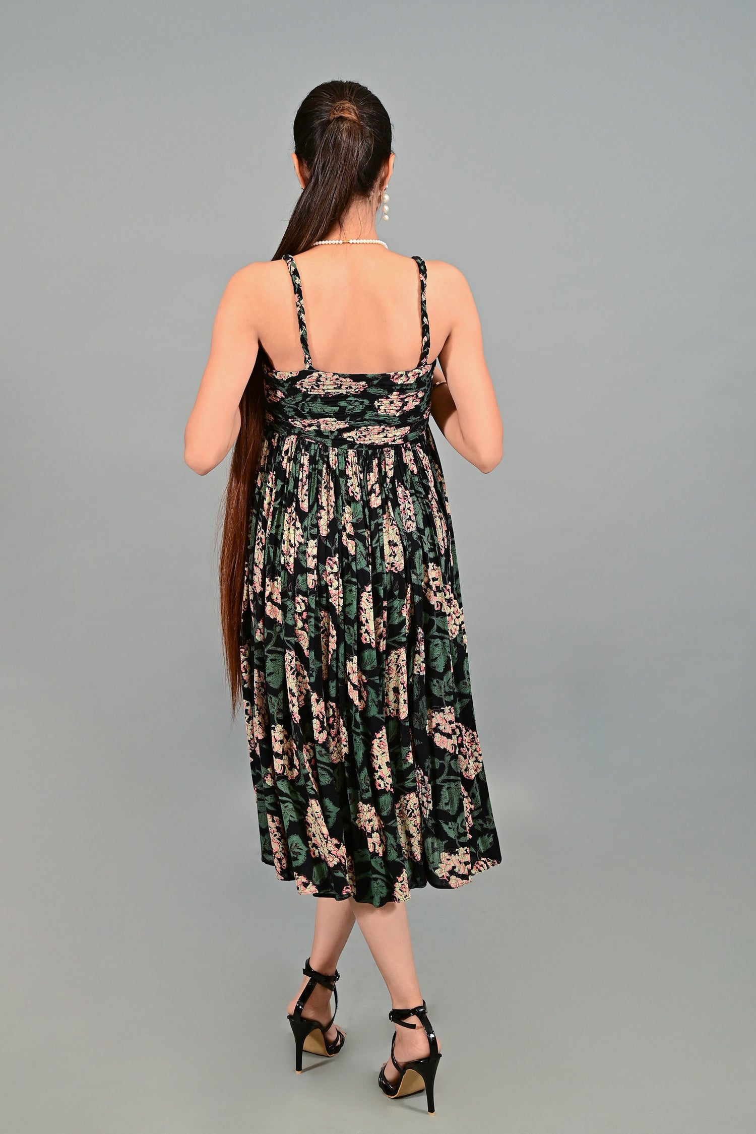 The Noir Flora Strappy Midi Dress