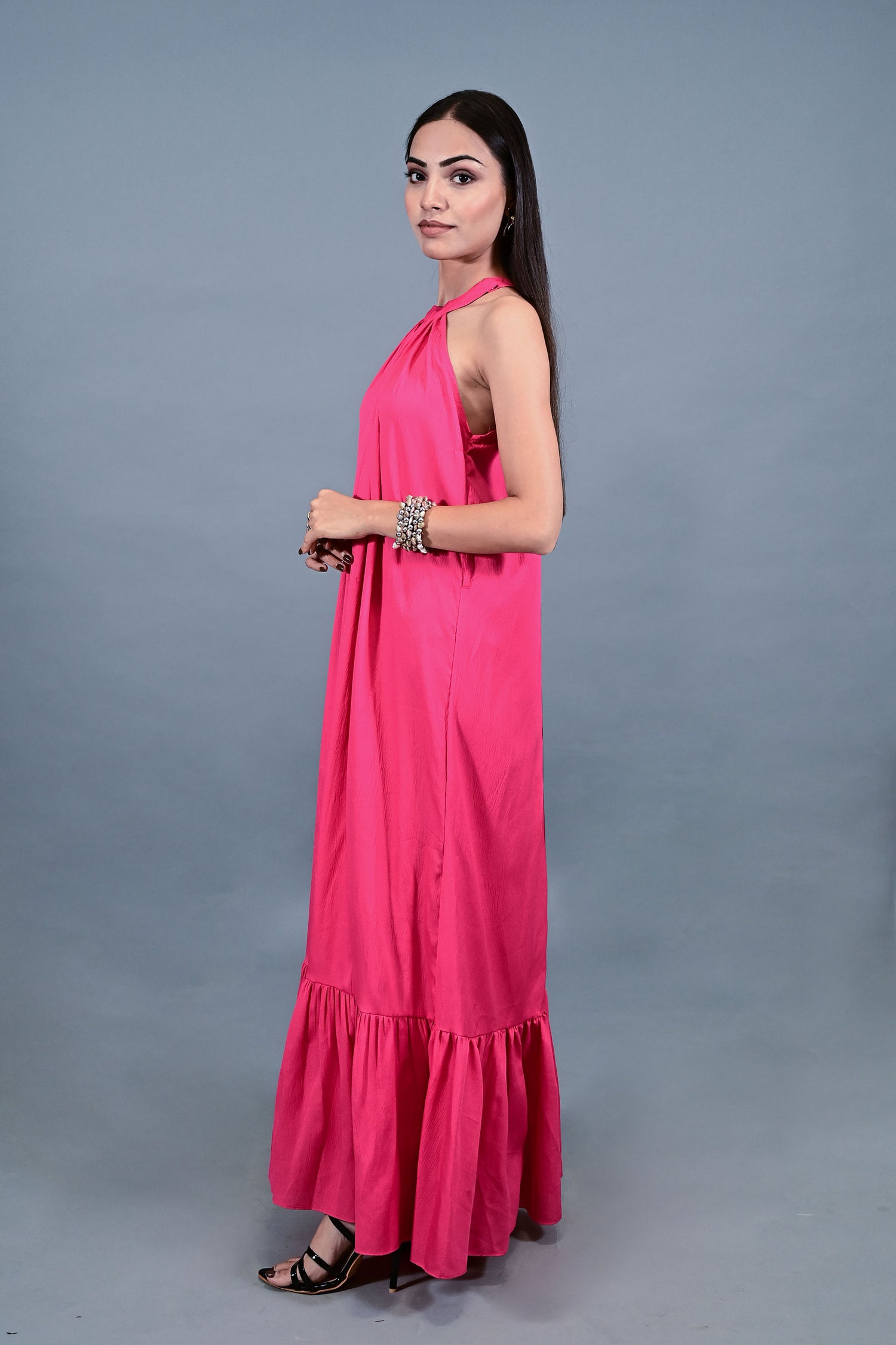 Fuchsia Bloom Halter Maxi Dress