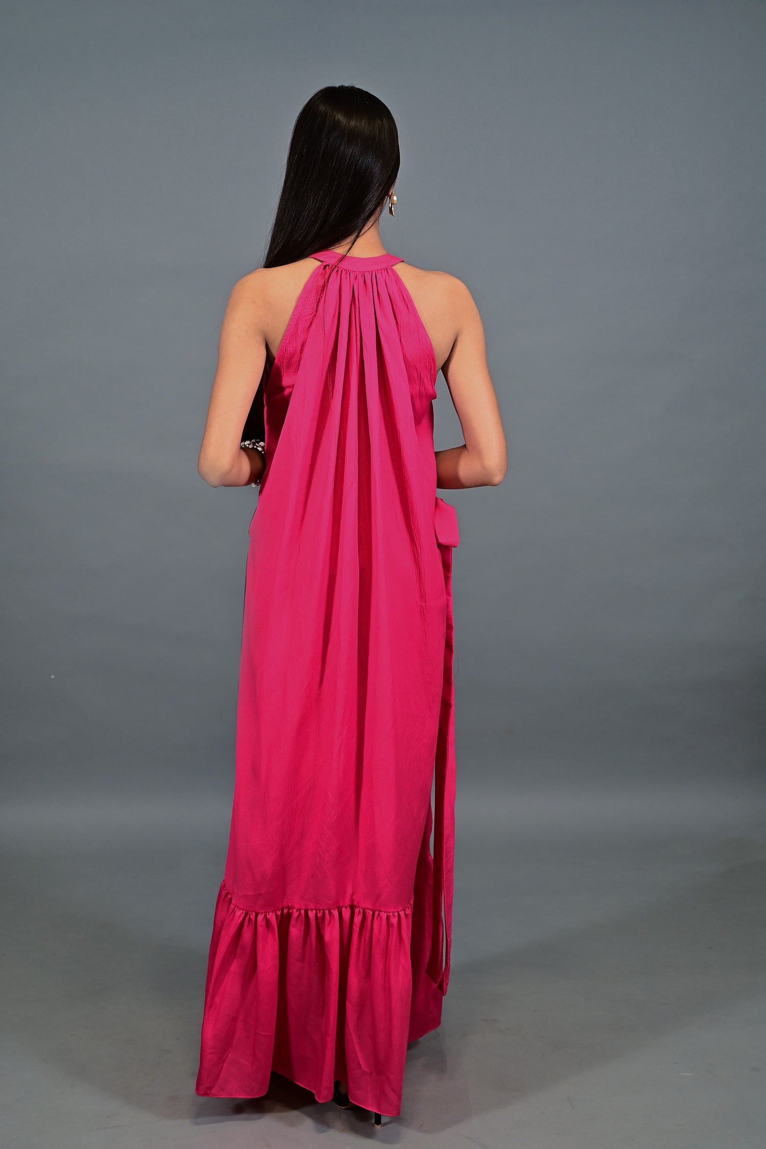 Fuchsia Bloom Halter Maxi Dress