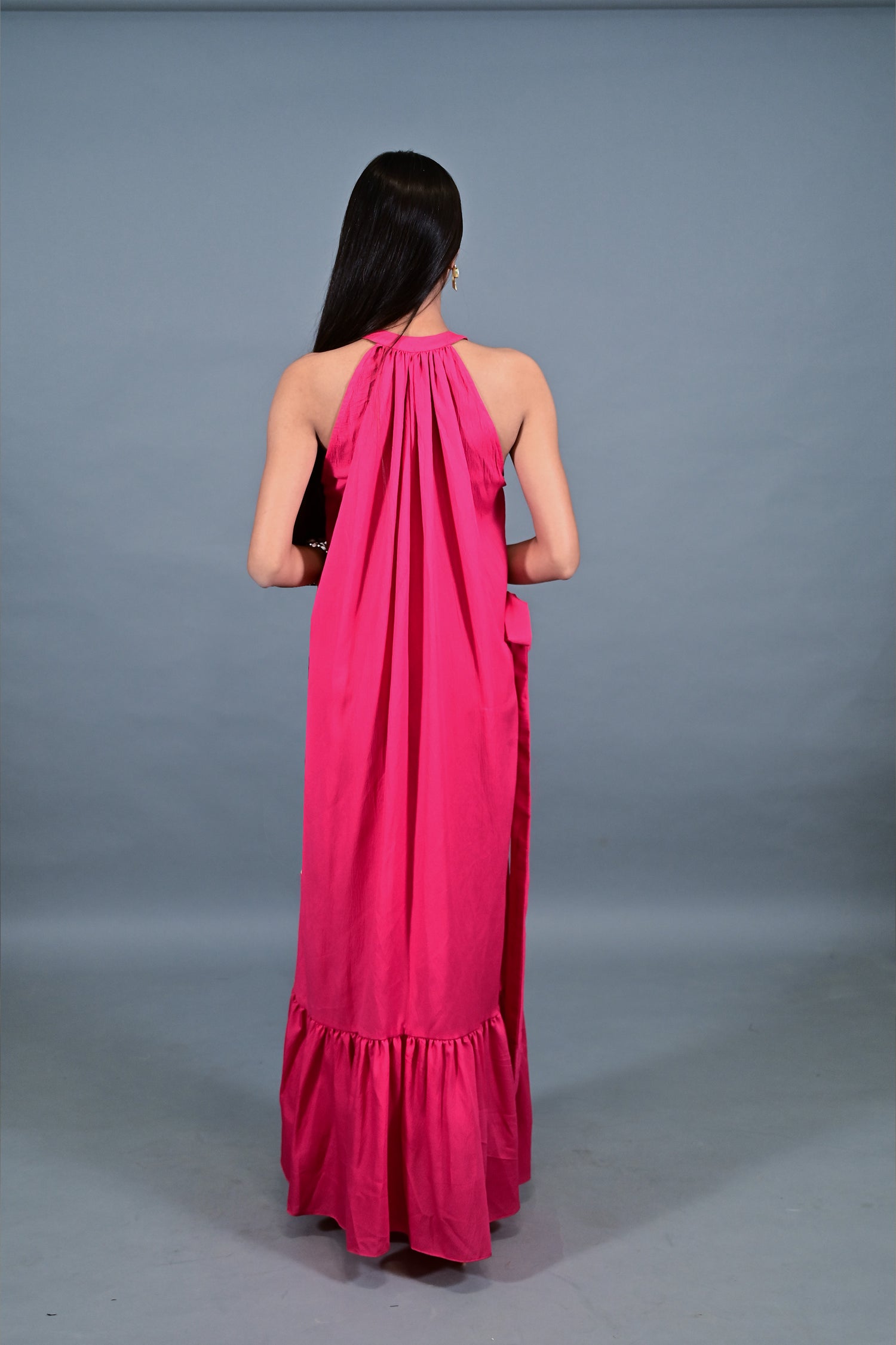 Fuchsia Bloom Halter Maxi Dress