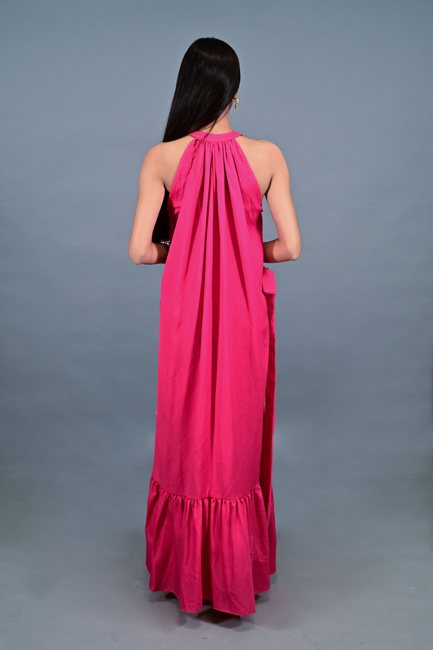 Fuchsia Bloom Halter Maxi Dress