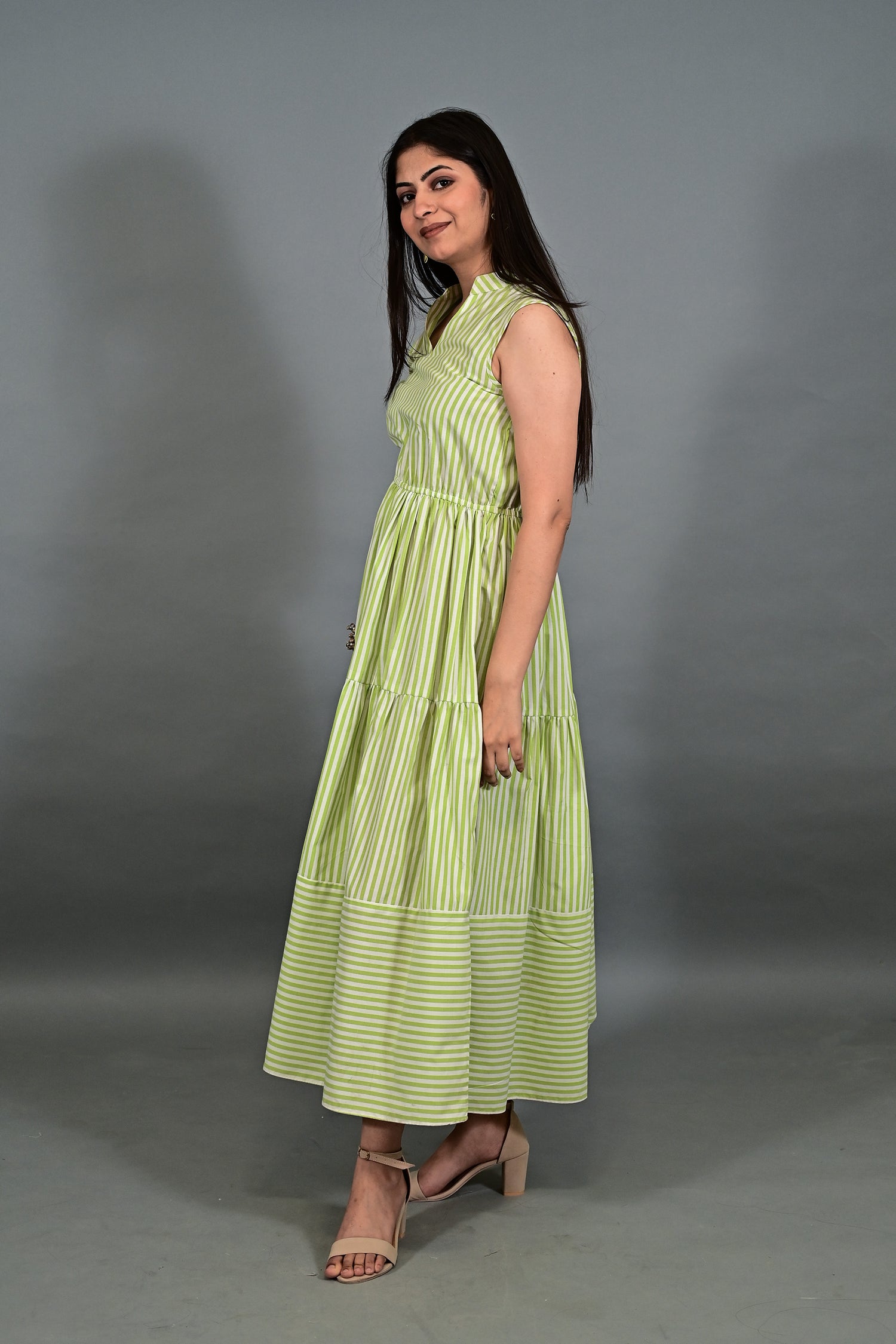 Lime Breeze Striped Tier Dress