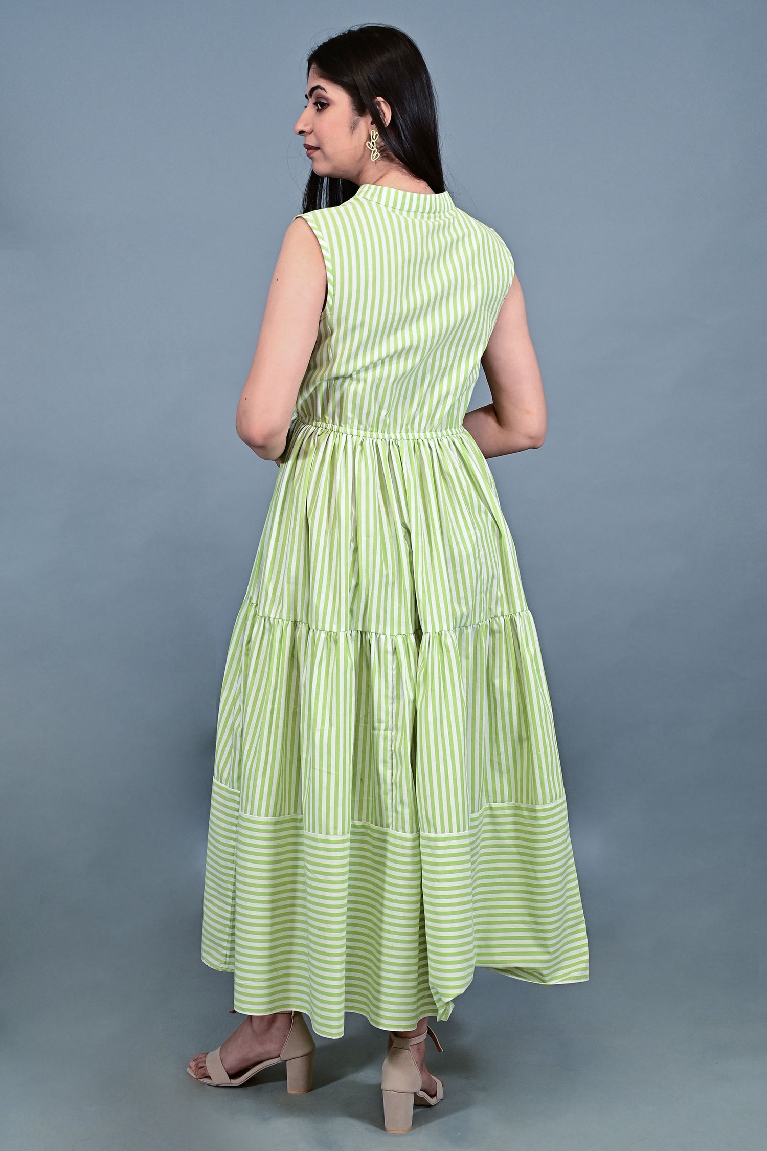 Lime Breeze Striped Tier Dress