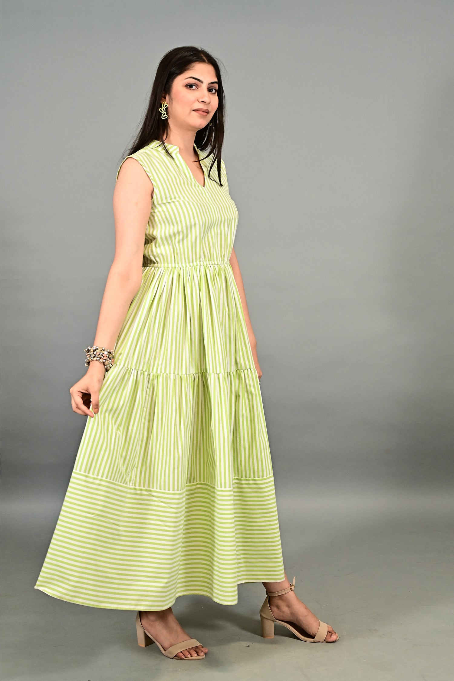 Lime Breeze Striped Tier Dress