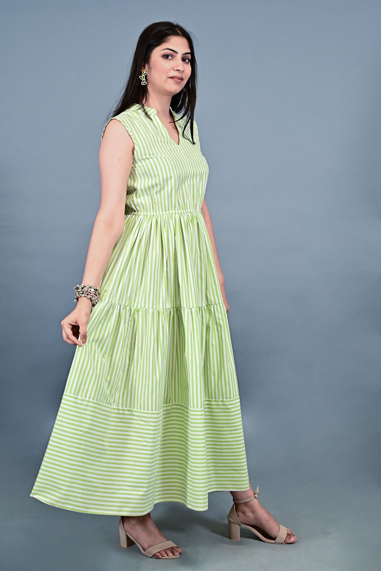 Lime Breeze Striped Tier Dress
