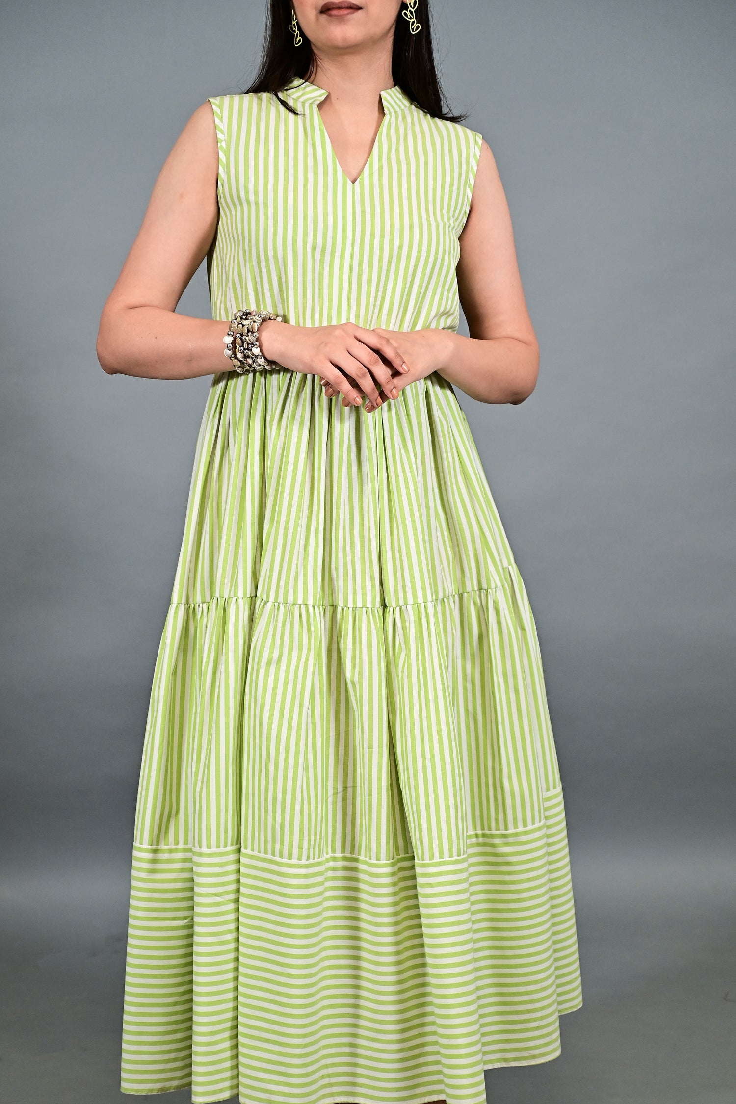 Lime Breeze Striped Tier Dress