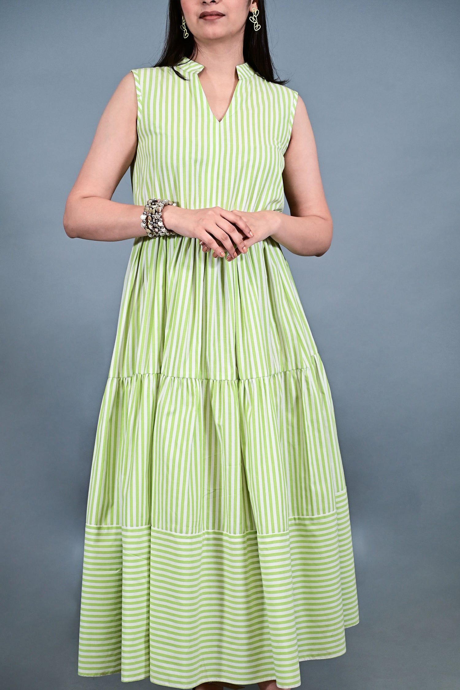 Lime Breeze Striped Tier Dress