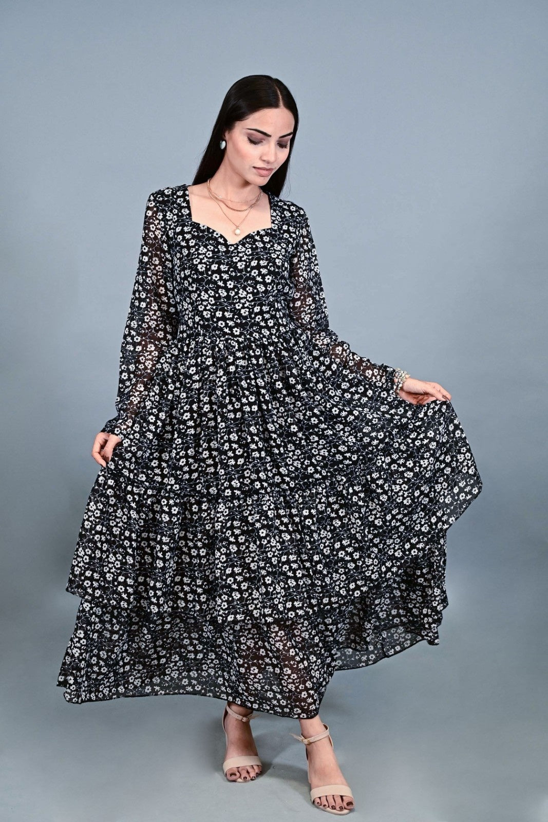 Noir Bloom Maxi Dress