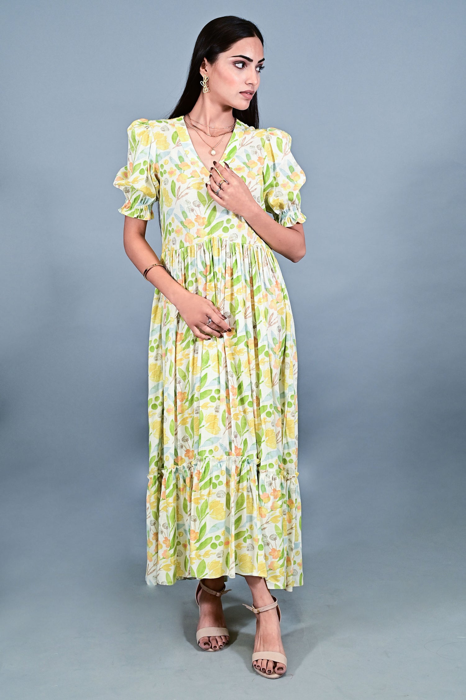 Spring Meadow Puff Sleeve Maxi Dress
