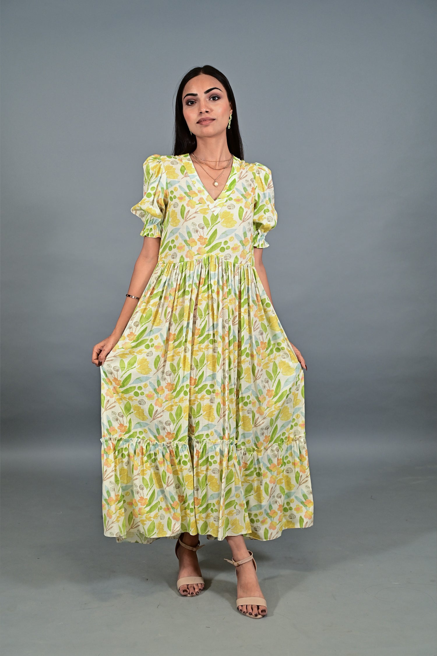 Spring Meadow Puff Sleeve Maxi Dress