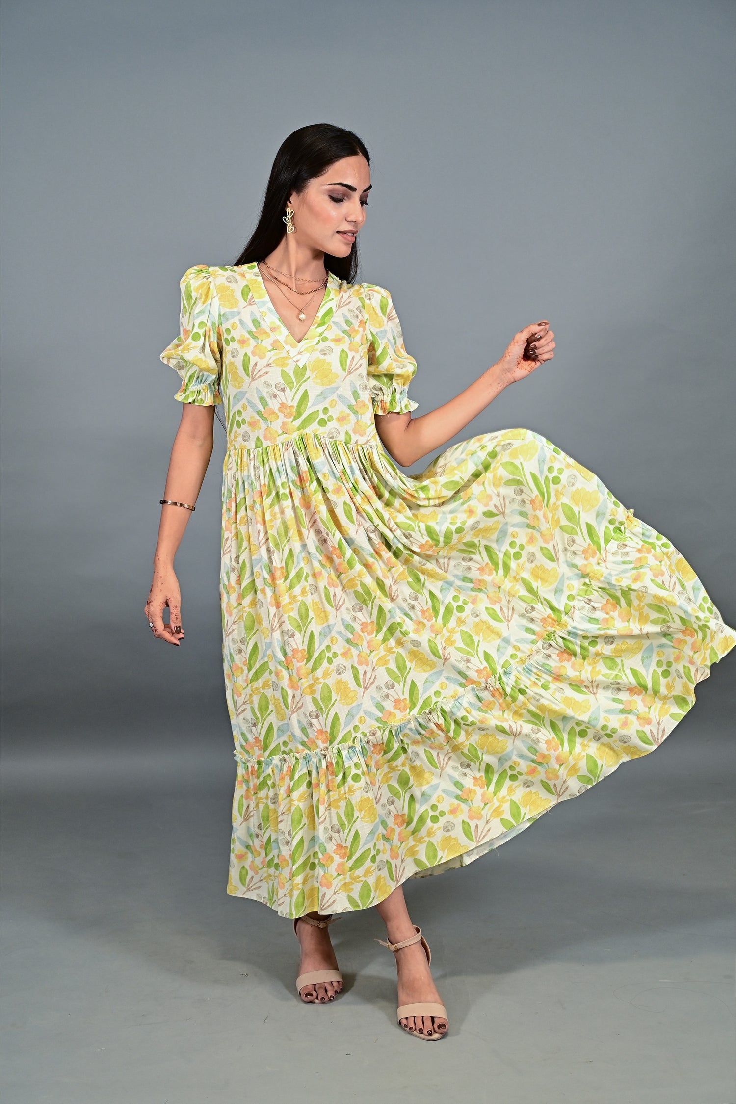 Spring Meadow Puff Sleeve Maxi Dress