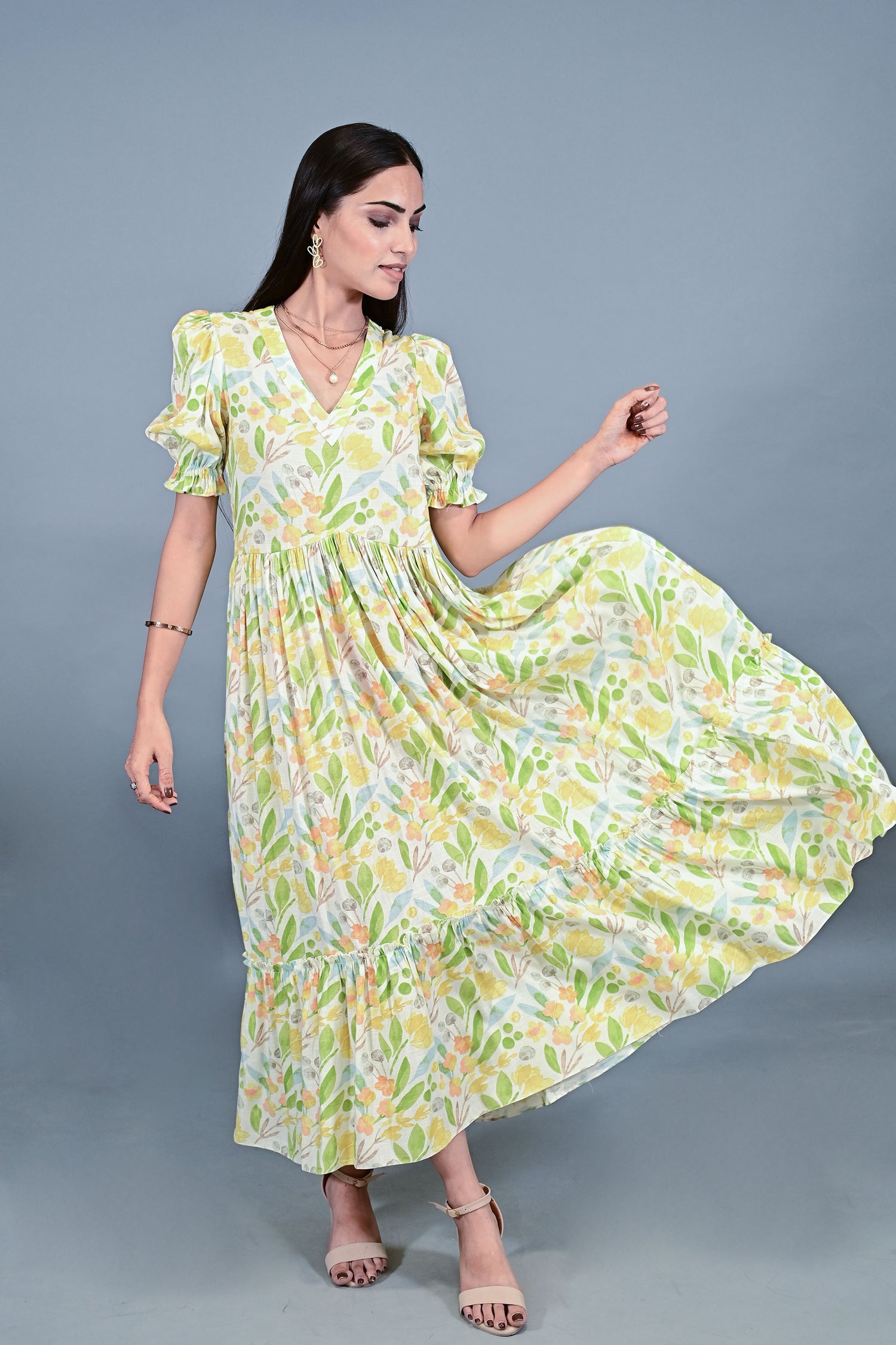Spring Meadow Puff Sleeve Maxi Dress
