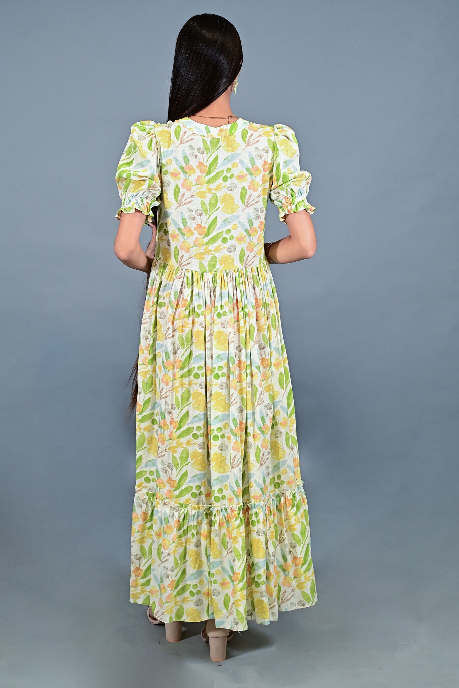 Spring Meadow Puff Sleeve Maxi Dress
