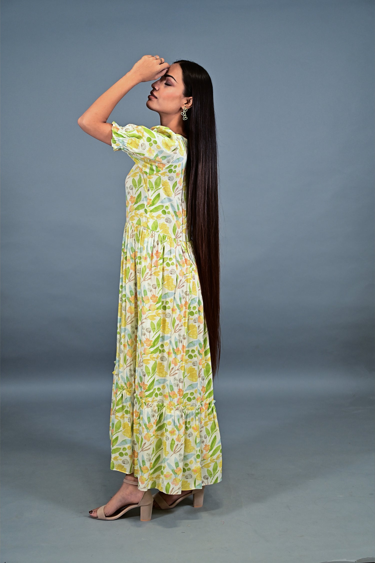 Spring Meadow Puff Sleeve Maxi Dress