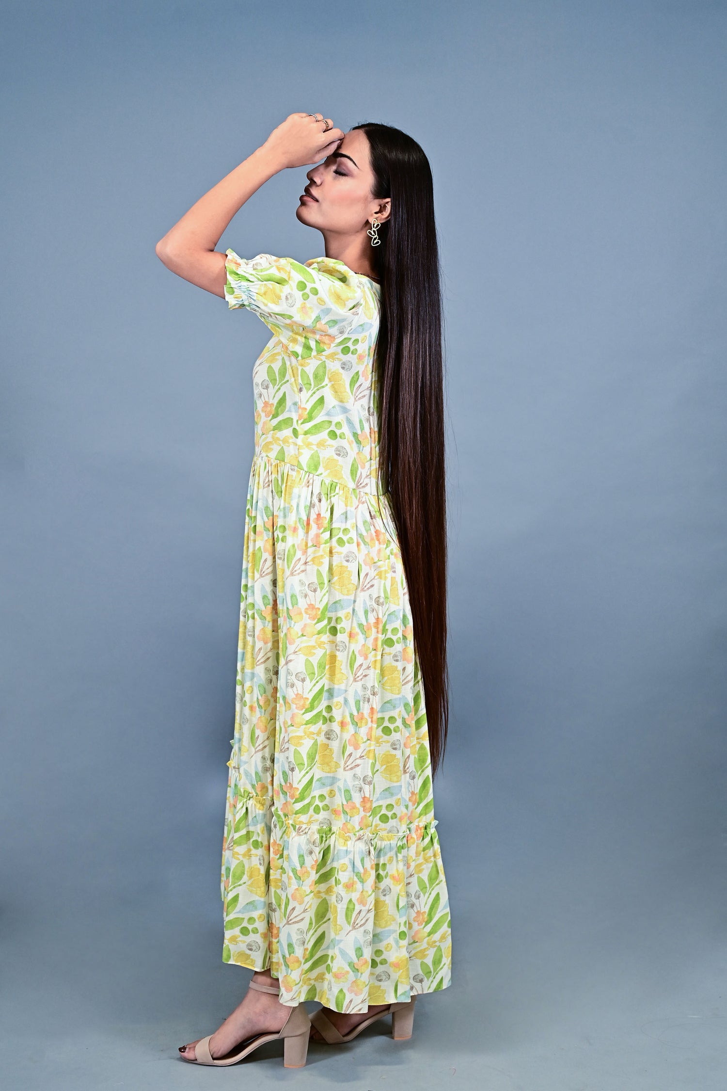 Spring Meadow Puff Sleeve Maxi Dress