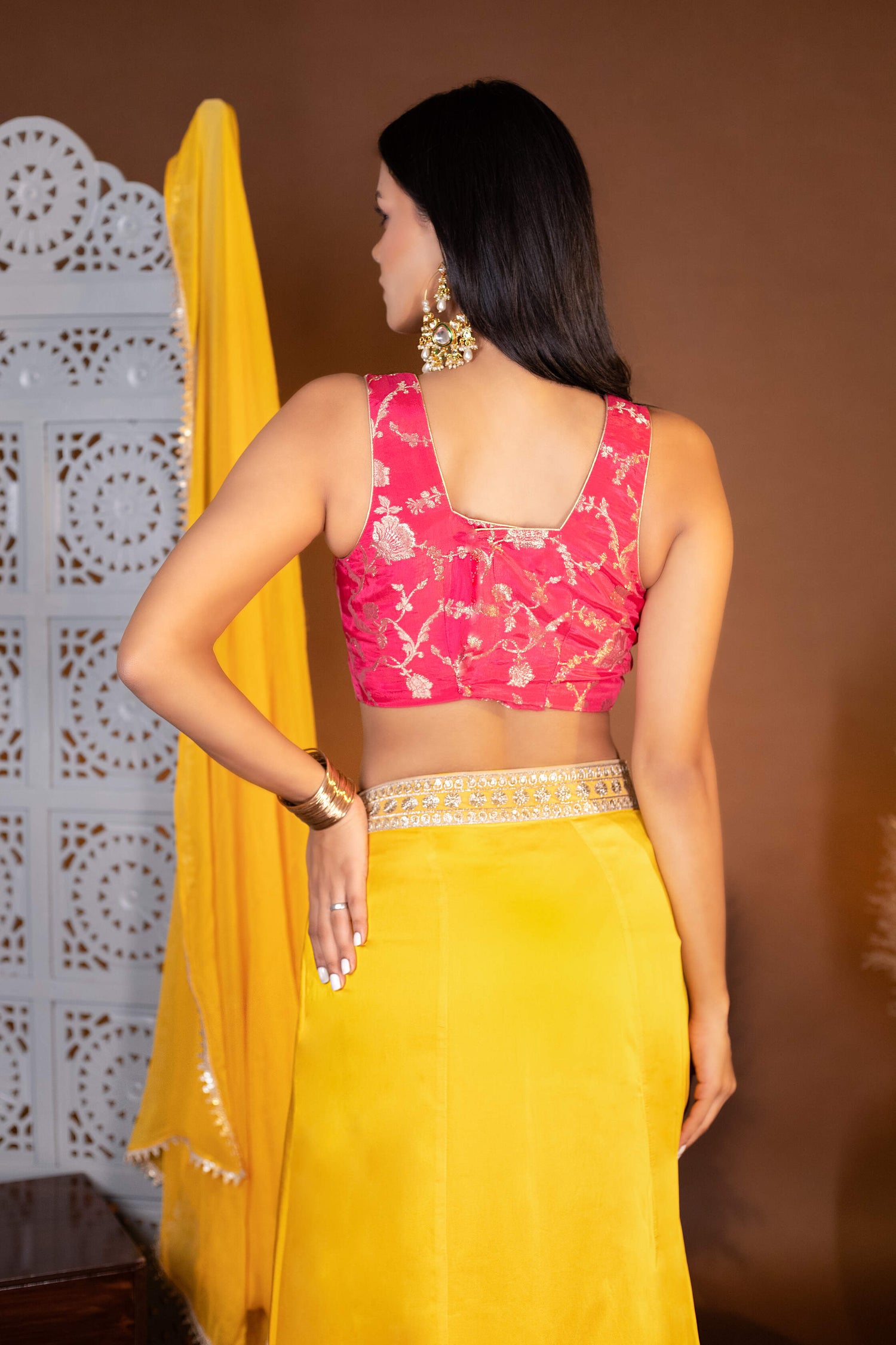 Elegant Drape Skirt and brocade Blouse With Dupatta