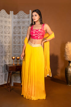 Elegant Drape Skirt and brocade Blouse With Dupatta