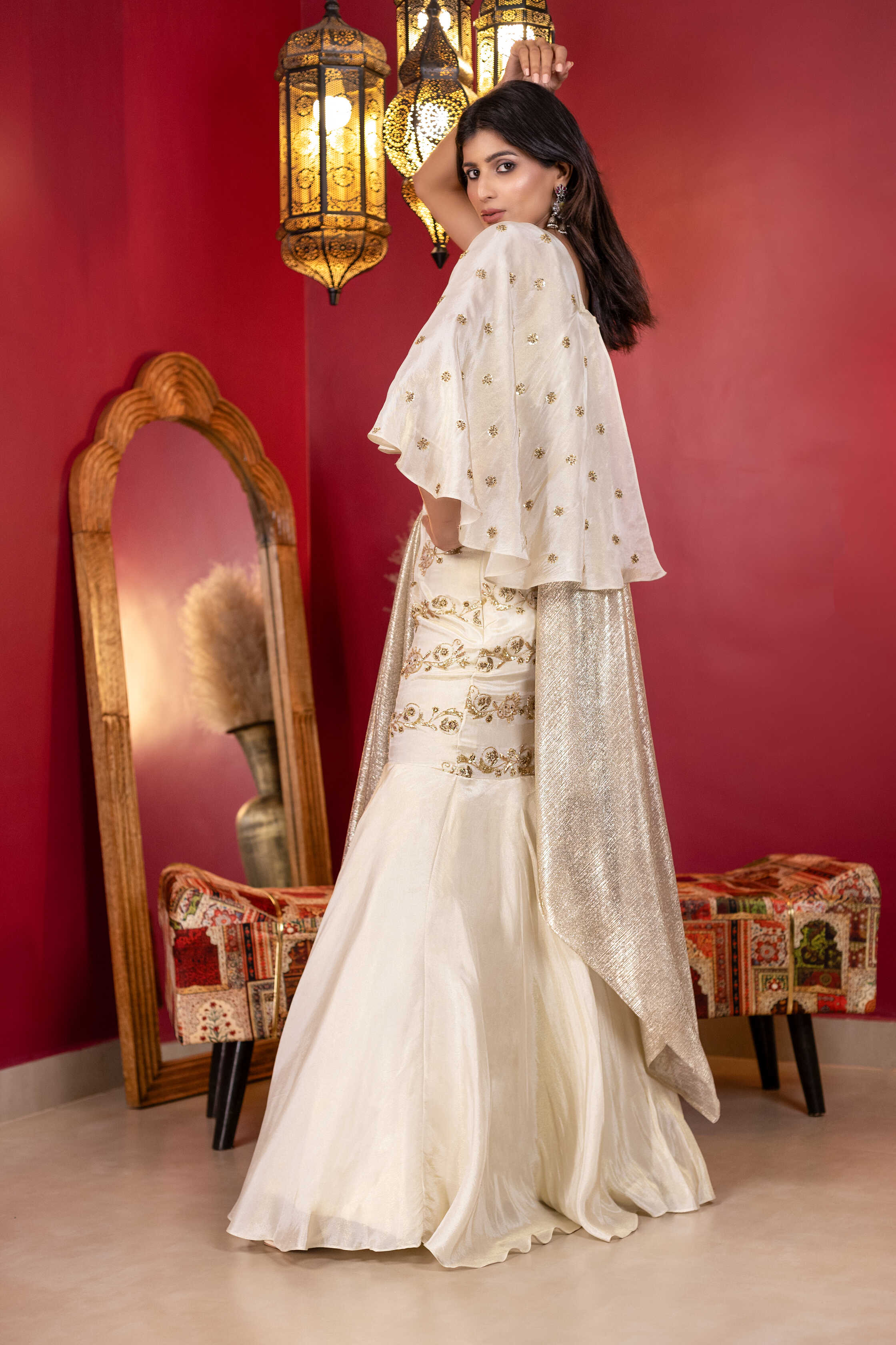 chinese dress ladies Buy Silver Co-Ord Set Mermaid Lehenga- Shop Silver Lehenga by Kaynaat main image 1