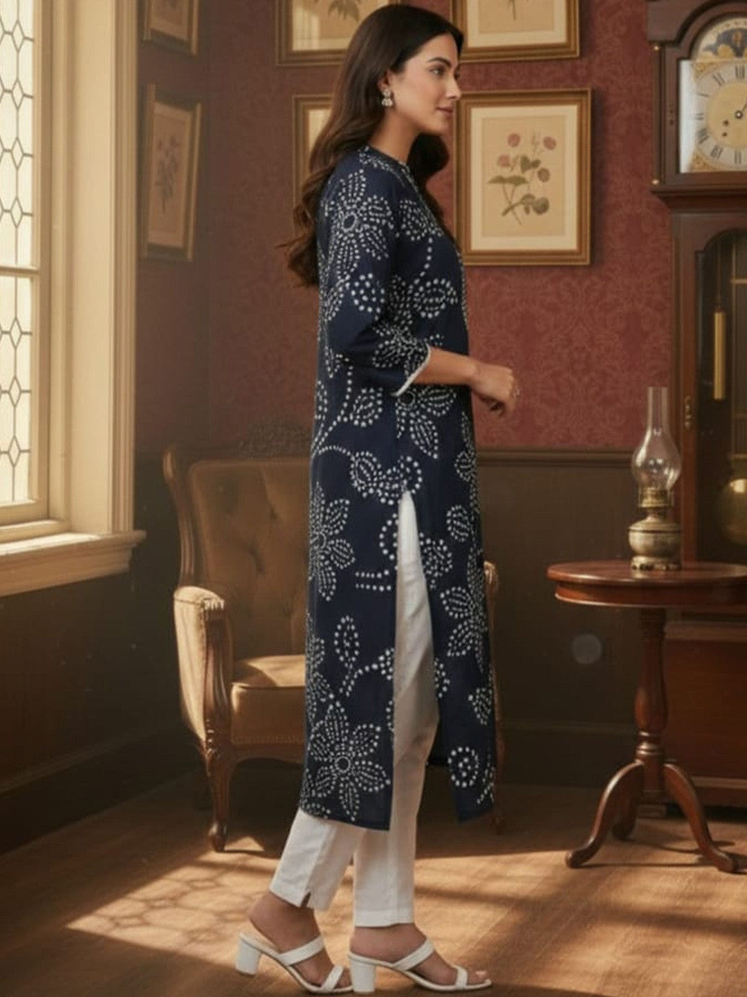 Bandhani Printed V-Neck Pure Cotton Kurti