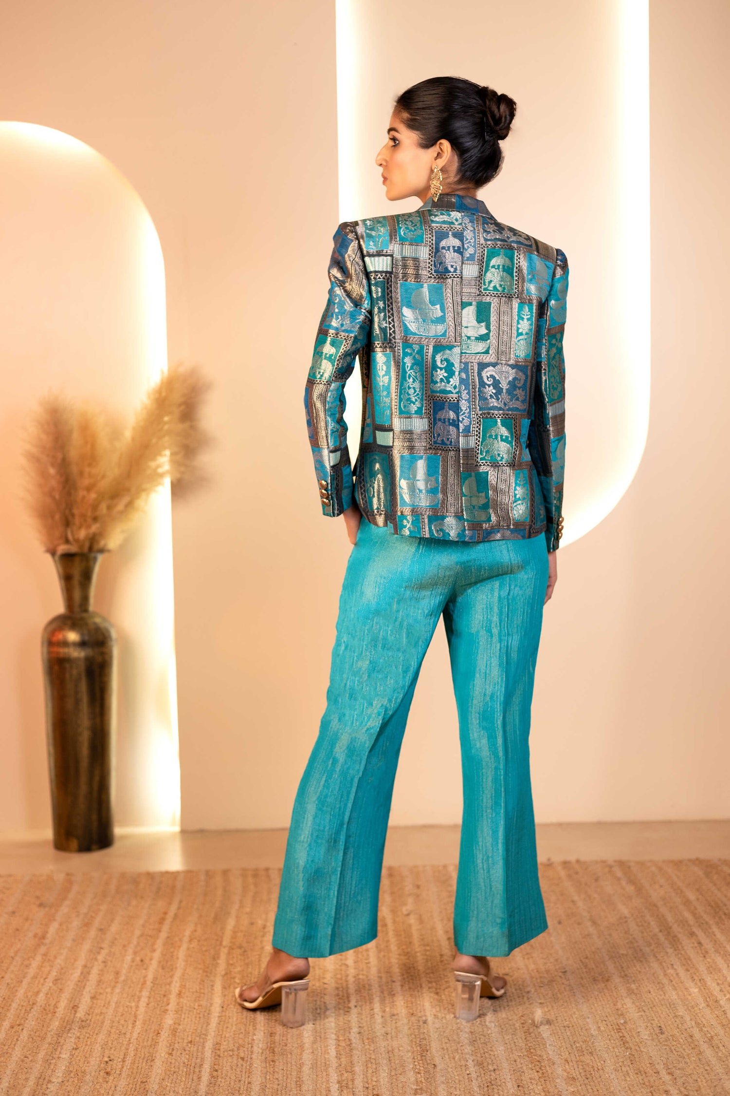 Teal Brocade Blazer, Bustier and Pants