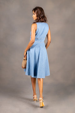 Sleeveless A-Line Fit & Flare Denim Midi Dress Sleeveless A-Line Fit & Flare Denim Midi Dress