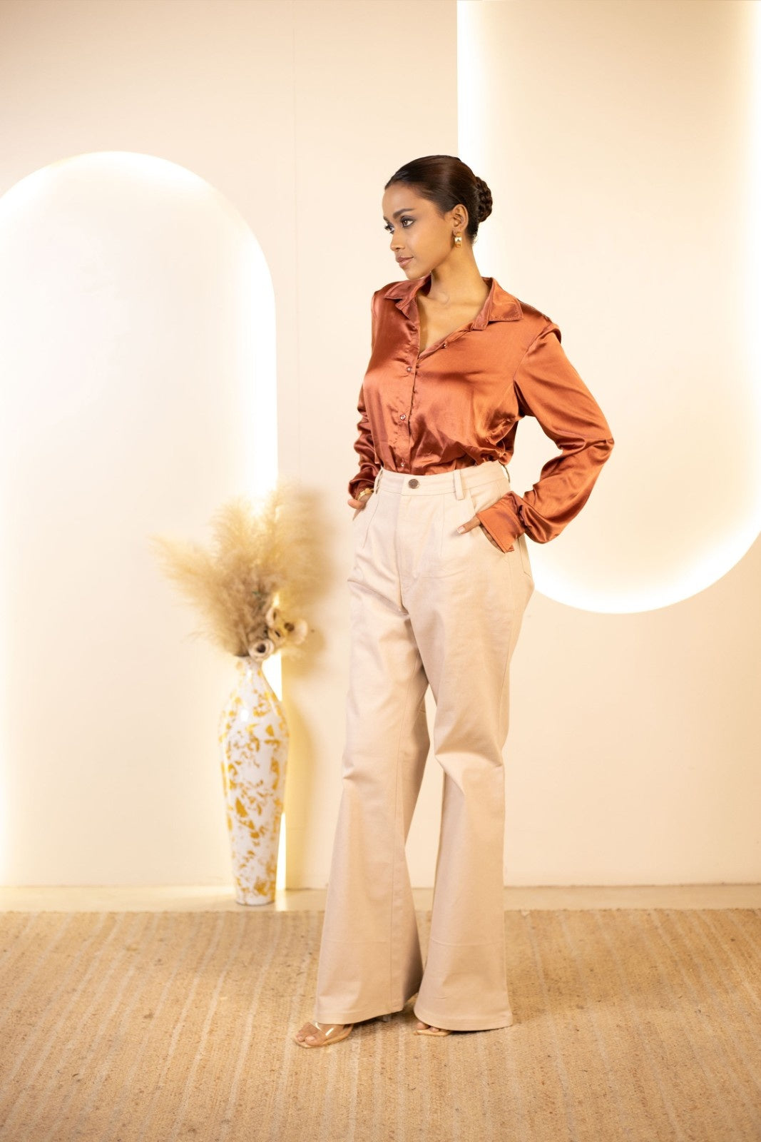 Rust Radiance Shirt with Cream Calm Trouser set