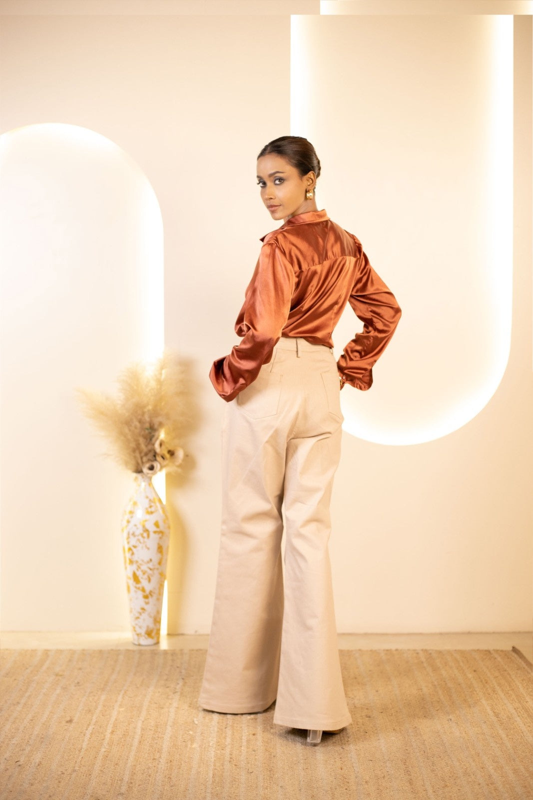 Rust Radiance Shirt with Cream Calm Trouser set