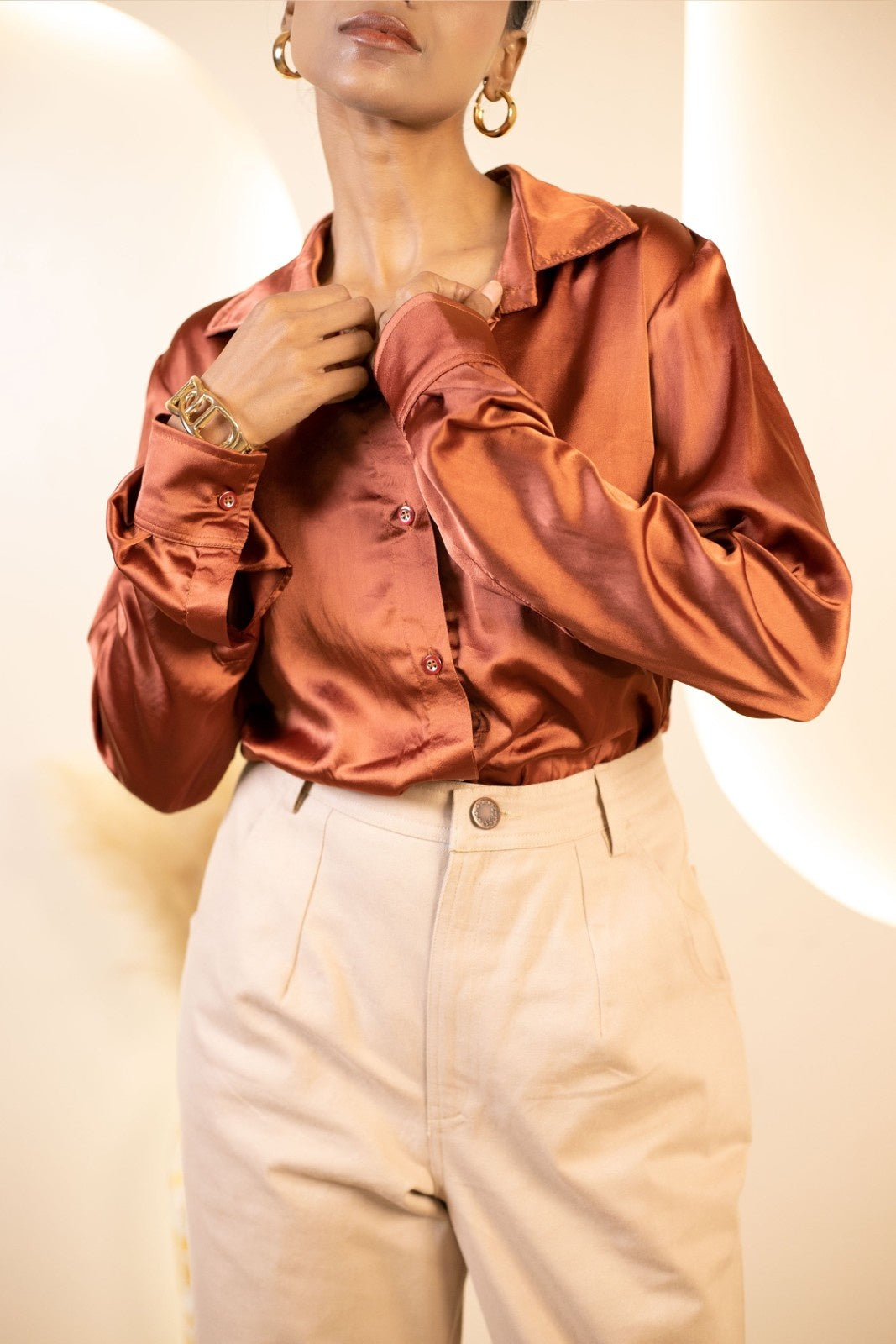 Rust Radiance Shirt with Cream Calm Trouser set
