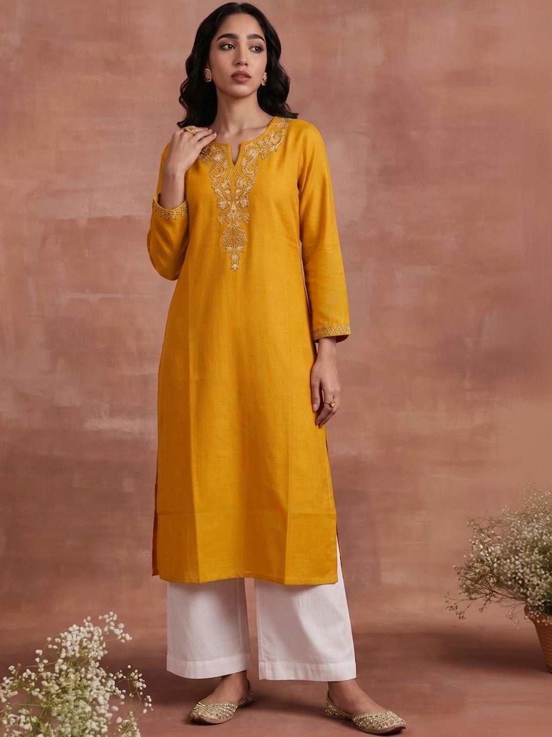 Ethnic Motifs Embroidered Thread Work Pure Cotton Handloom