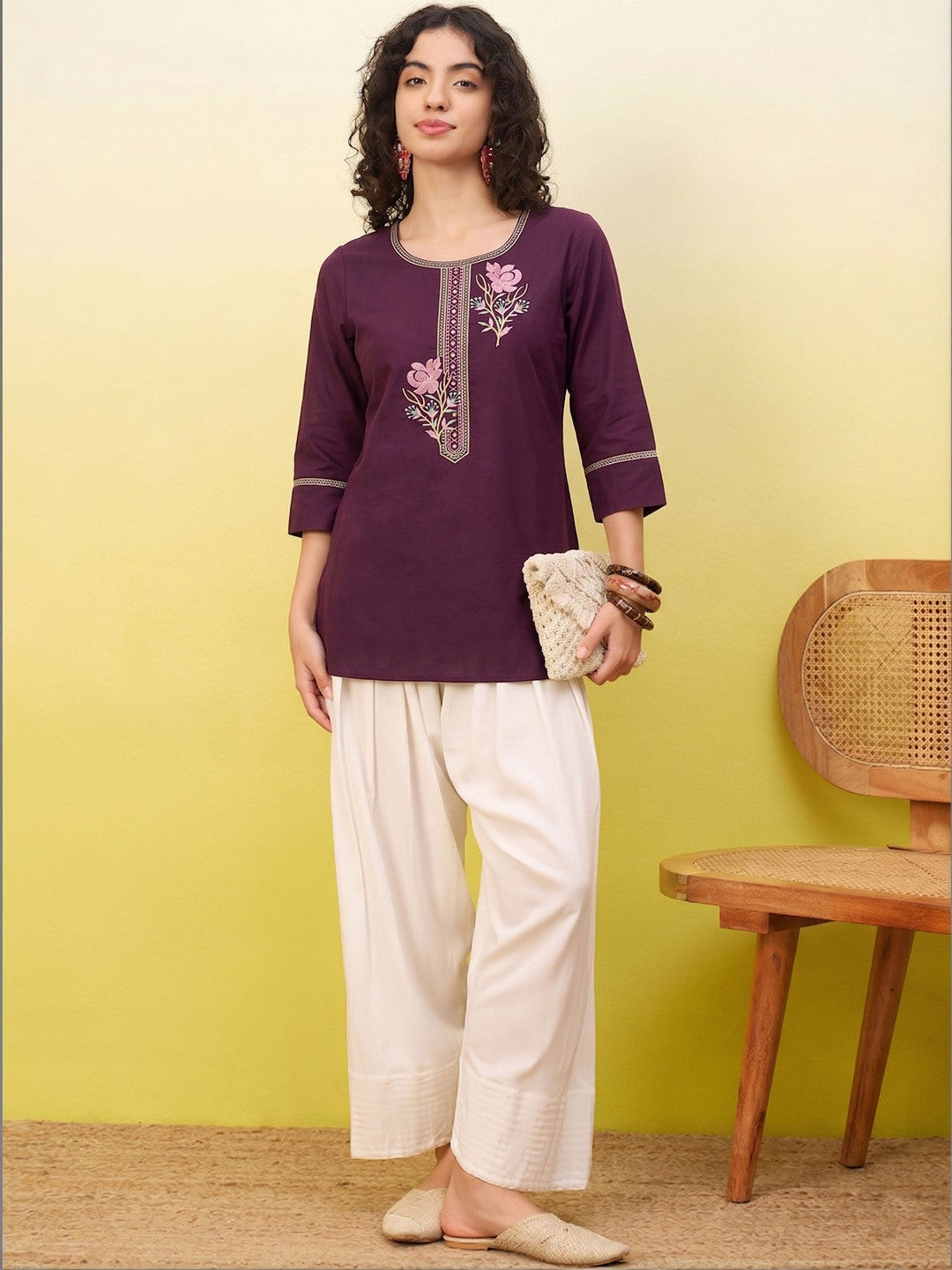 Floral Embroidered Thread Work Thread Work Kurti