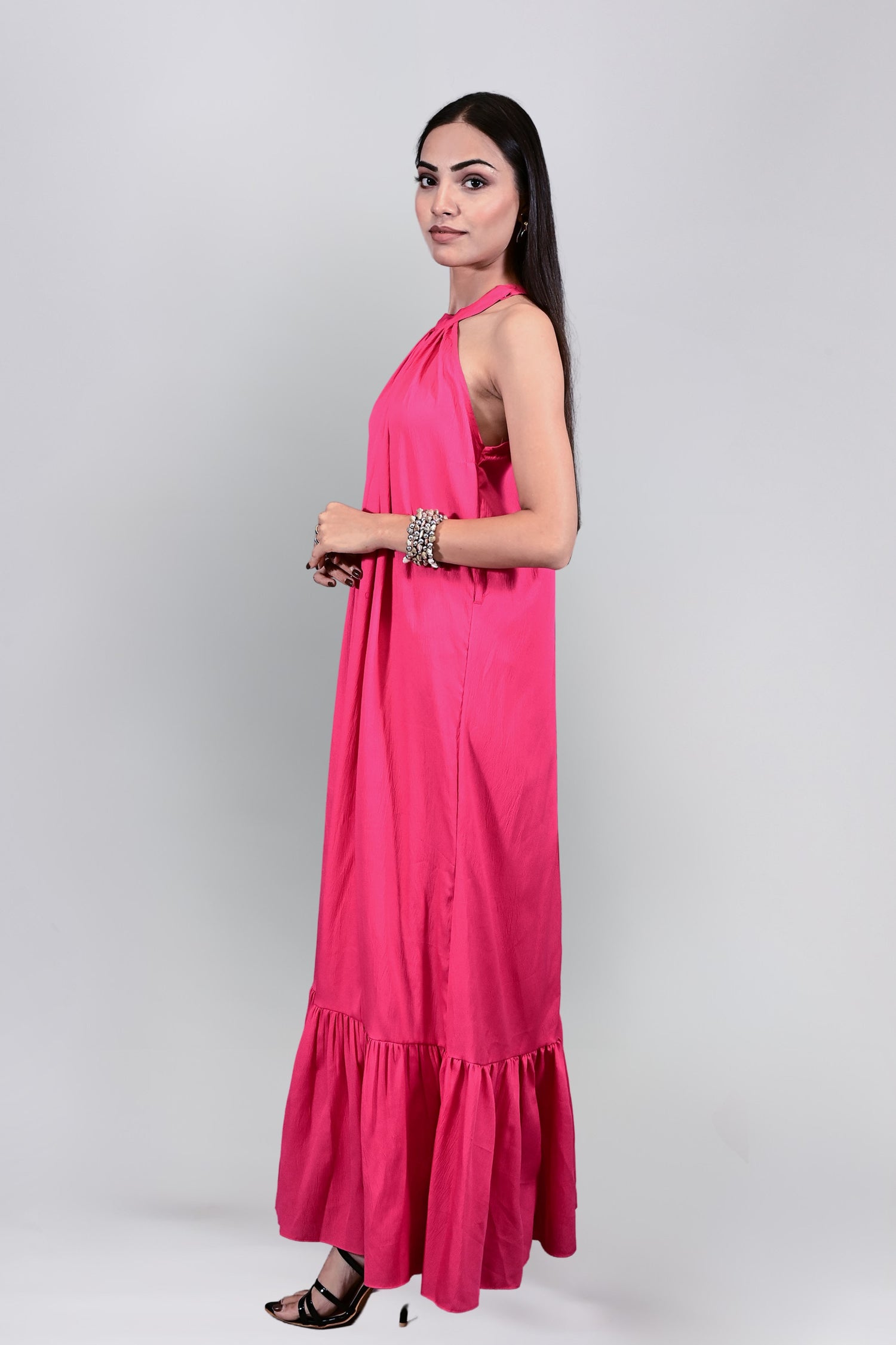Fuchsia Bloom Halter Maxi Dress