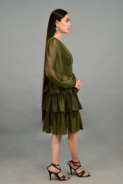 Olive Whisper Tiered Dress