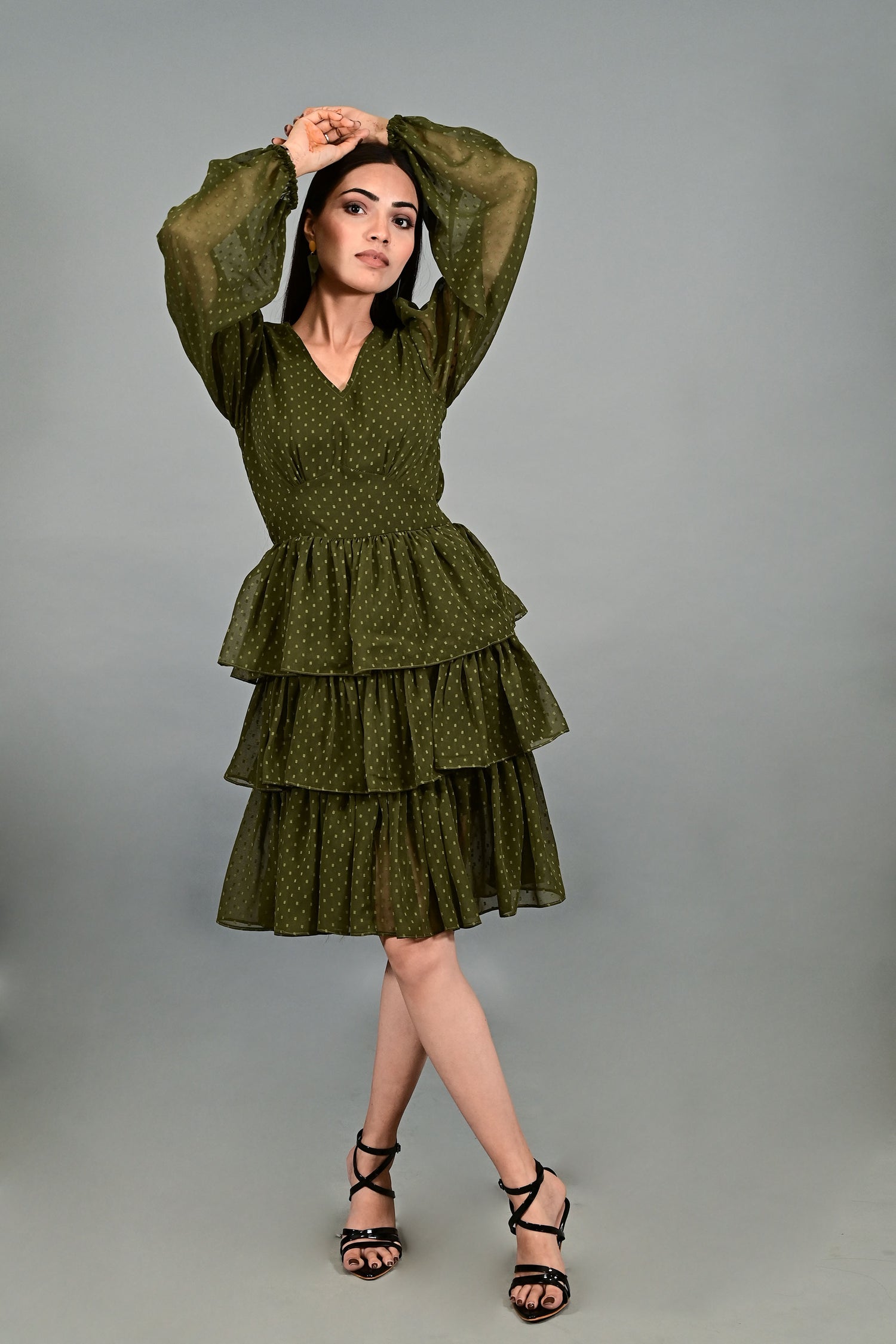 Olive Whisper Tiered Dress