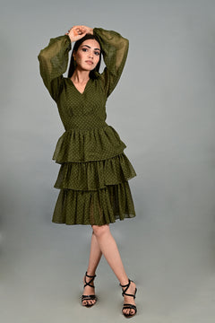 Olive Whisper Tiered Dress