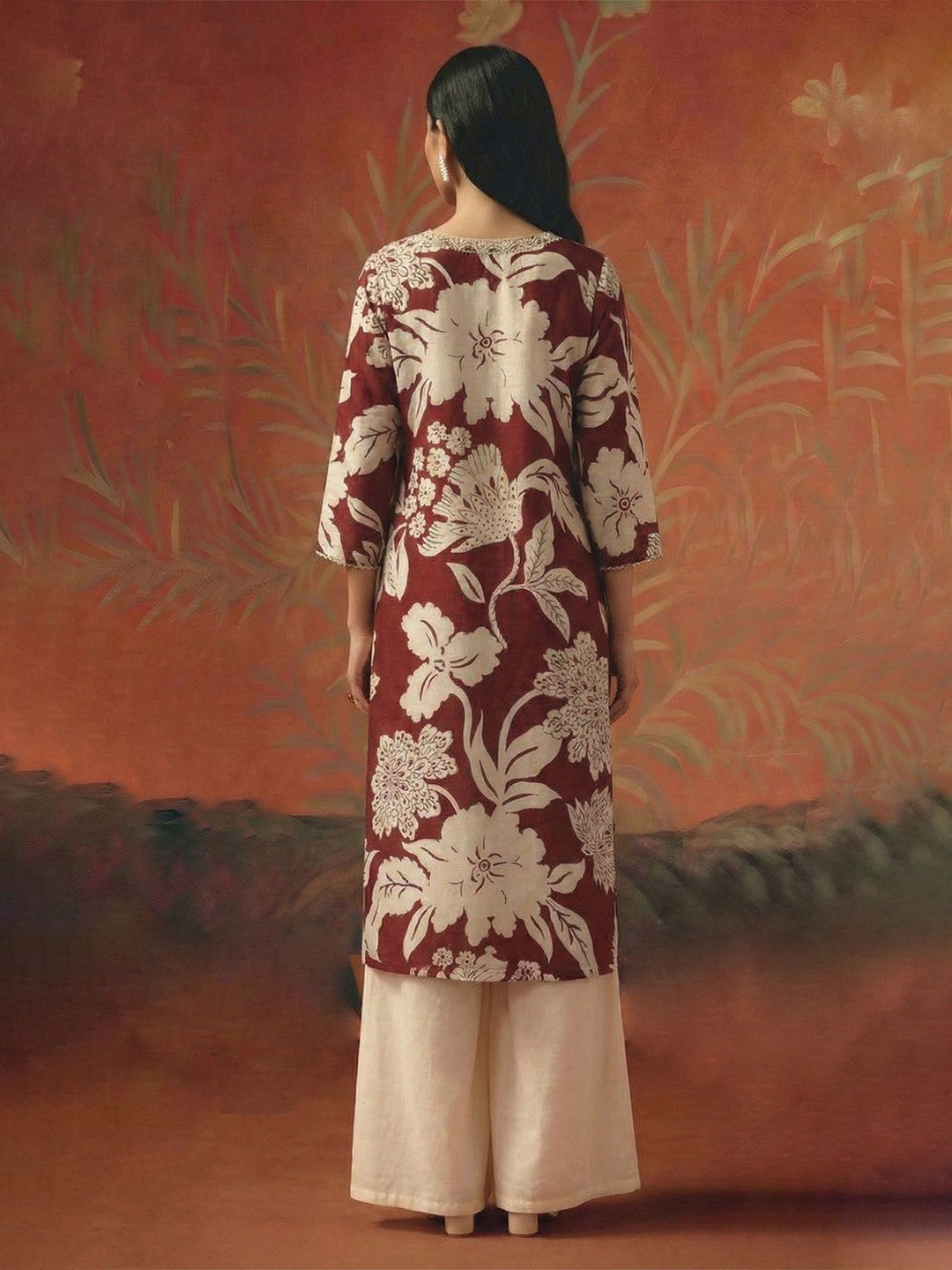 Floral Printed V-Neck Pure Cotton Kurti